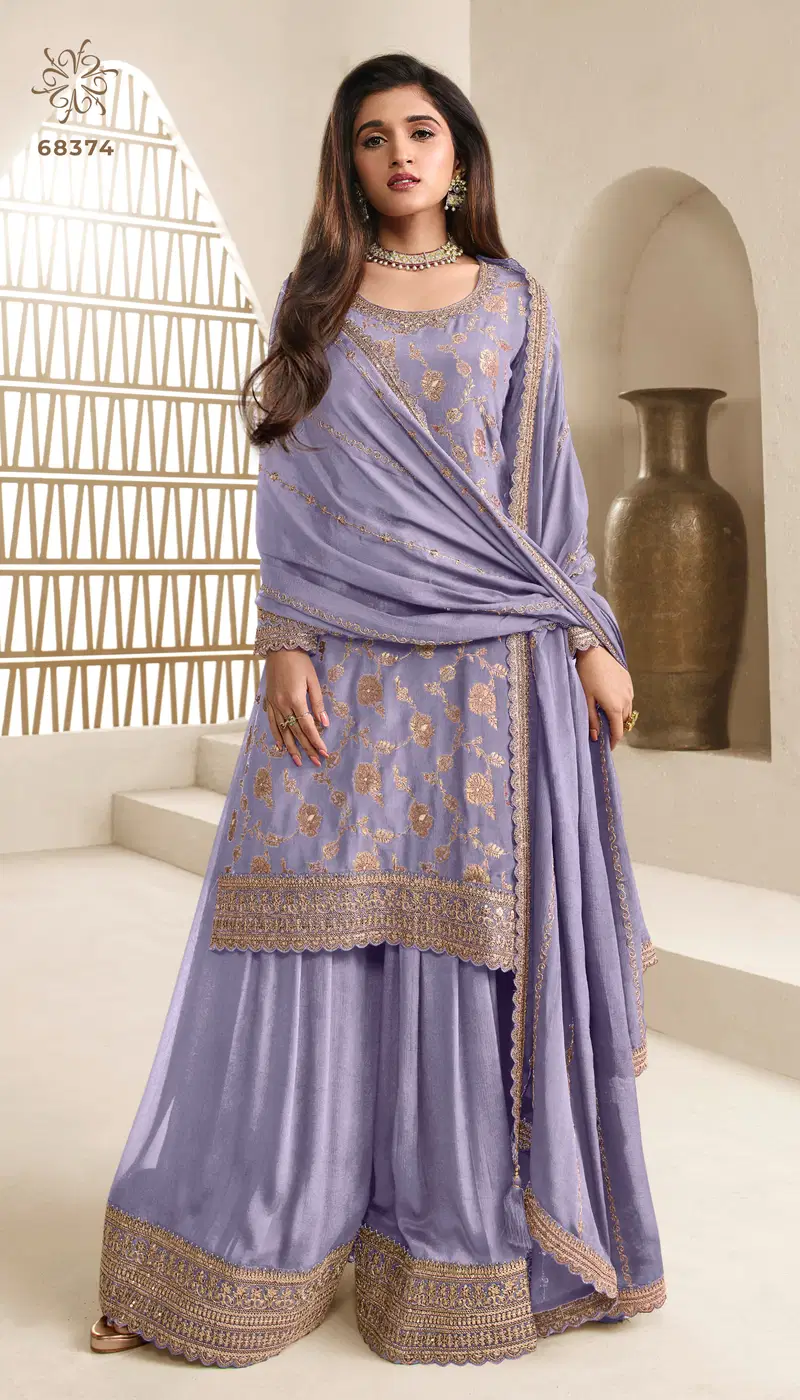 Karva Colour Plus By Vinay Chinon Embroidered Wedding Wear Sharara Suits Wholesale Online
